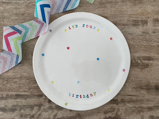 It's Your Birthday Celebration Plate by Amy Wright of Bumblebee Ceramics. 9.25". Family traditions.
