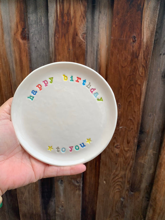 Happy Birthday to you ceramic plate, 5.75" by Amy Wright at Bumblebee Ceramics
