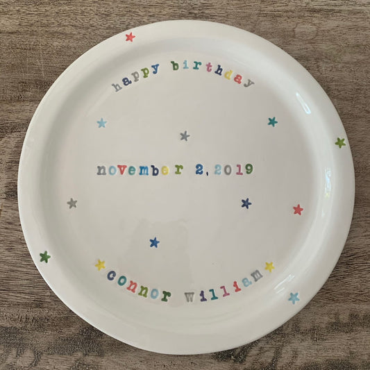 Bumblebee Ceramics by Amy Wright, 9.5" personalized Celebration plate.