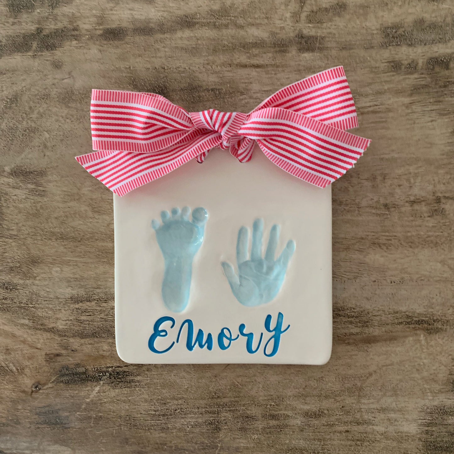 Custom Ceramic Baby Hand and Footprint Keepsake/ Clay Prints/ Baby Handprint Kit/ Big Cursive