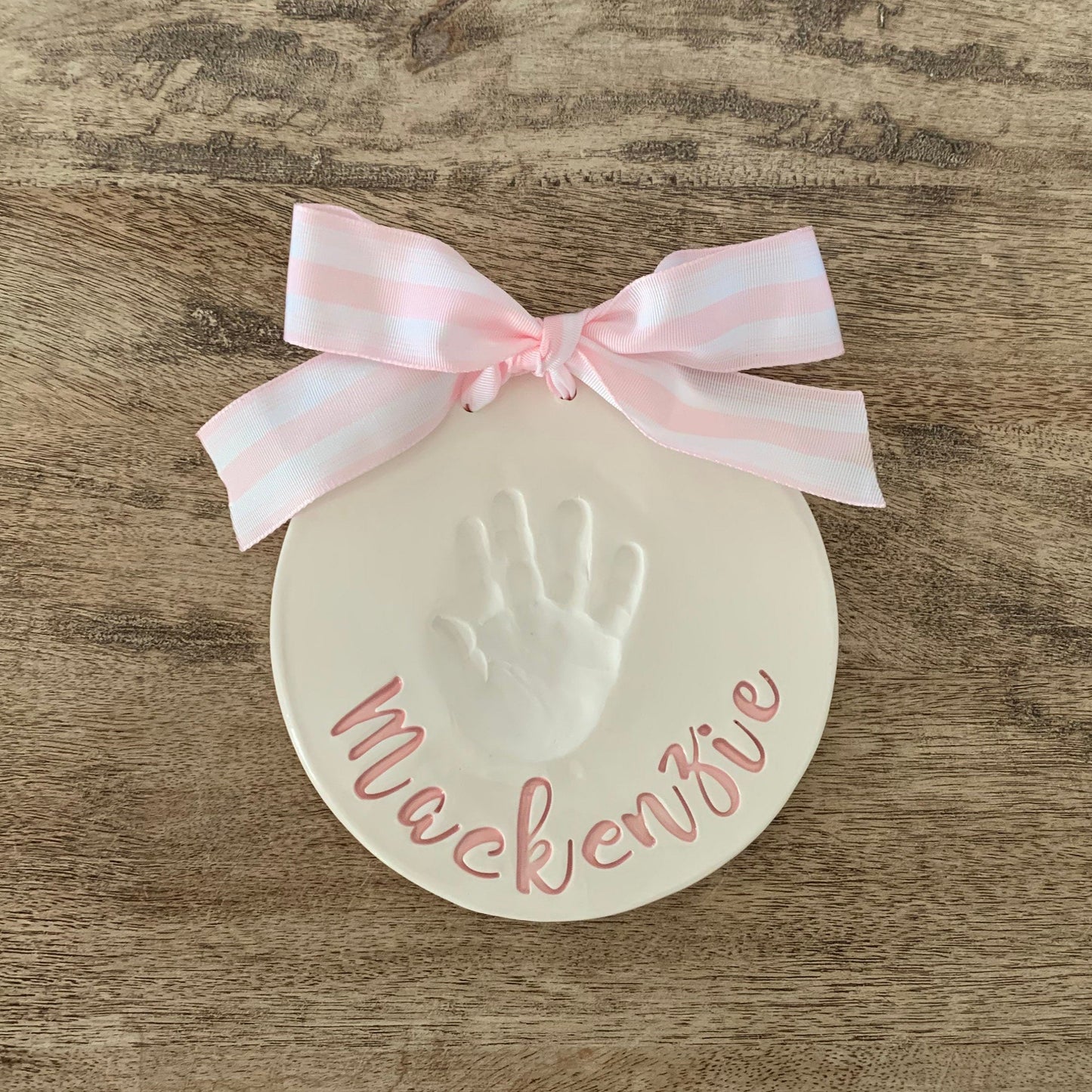 Custom Ceramic Baby Handprint Keepsake, Clay Print Big Cursive