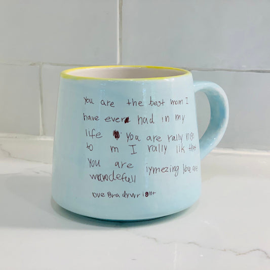 Custom Love Letter Mug, Kids Art Ceramic Mug, Personalized Kids Writing on Mug