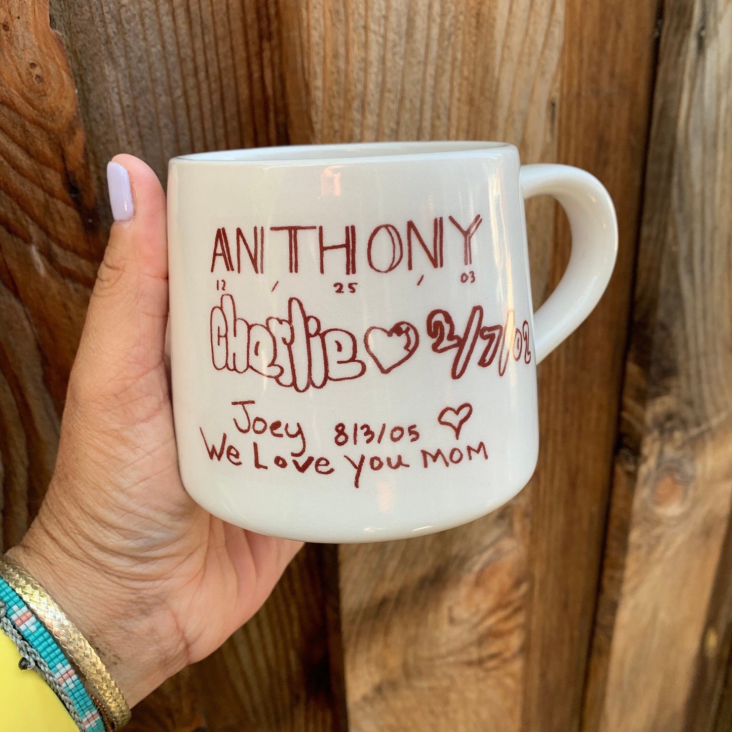 Custom Love Letter Mug, Kids Art Ceramic Mug, Personalized Kids Writing on Mug