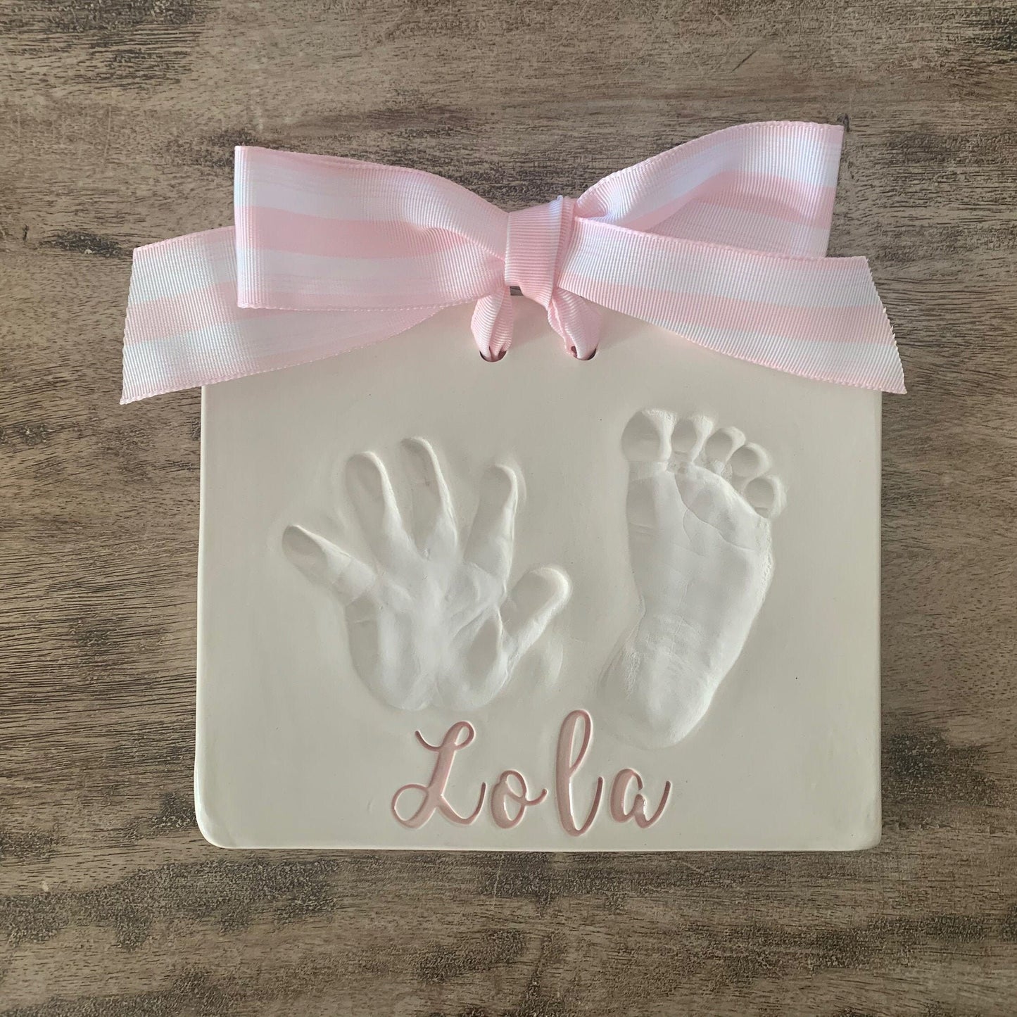 Custom Ceramic Baby Hand and Footprint Keepsake/ Clay Prints/ Baby Handprint Kit/ Big Cursive
