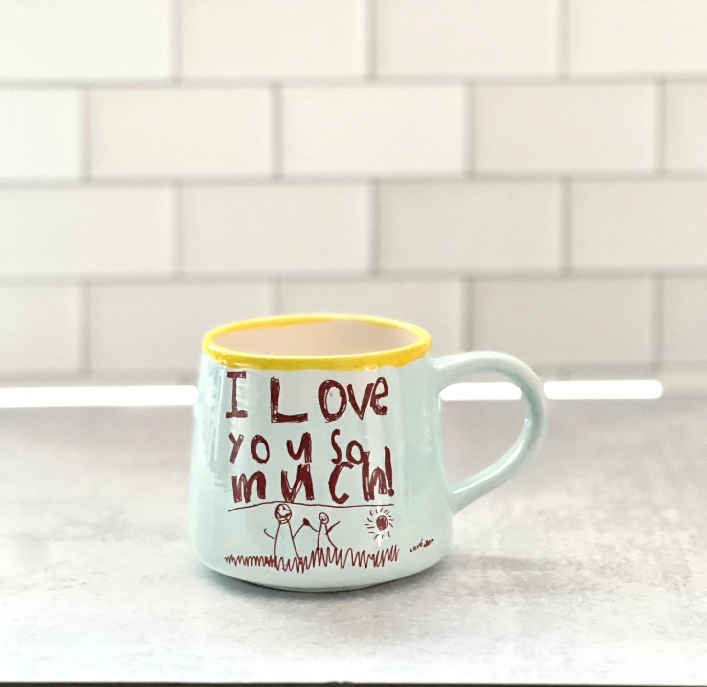 Custom Love Letter Mug, Kids Art Ceramic Mug, Personalized Kids Writing on Mug
