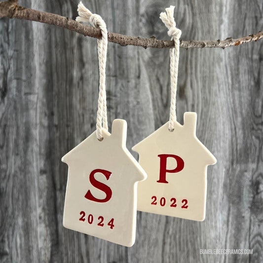 House Ceramic Ornament, Wine Bottle Tag, Housewarming Gift, Realtor Client Gift