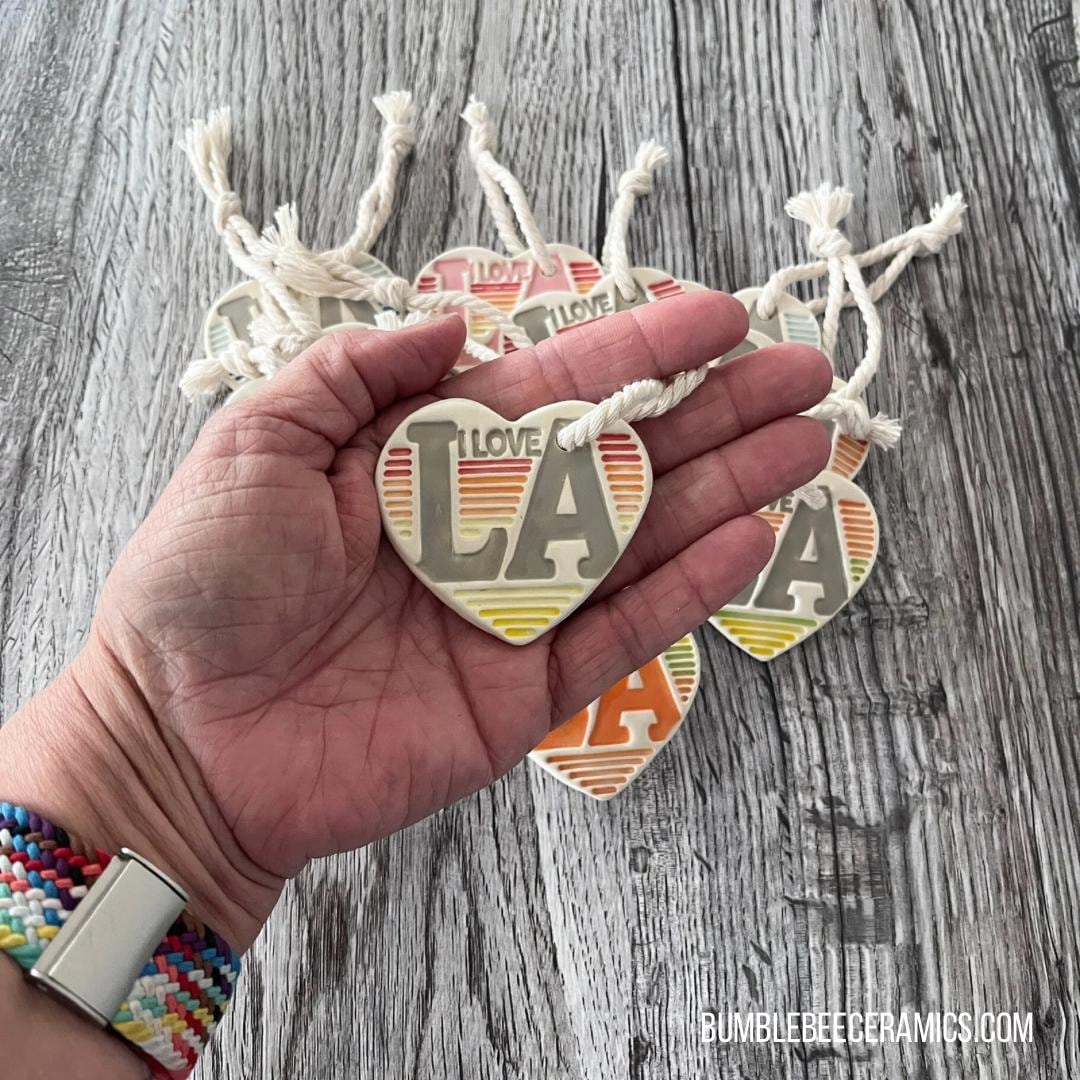 I Love LA Ceramic Tag – Supporting LA Fire Victims Charity, Heart Shaped Ceramic Ornament
