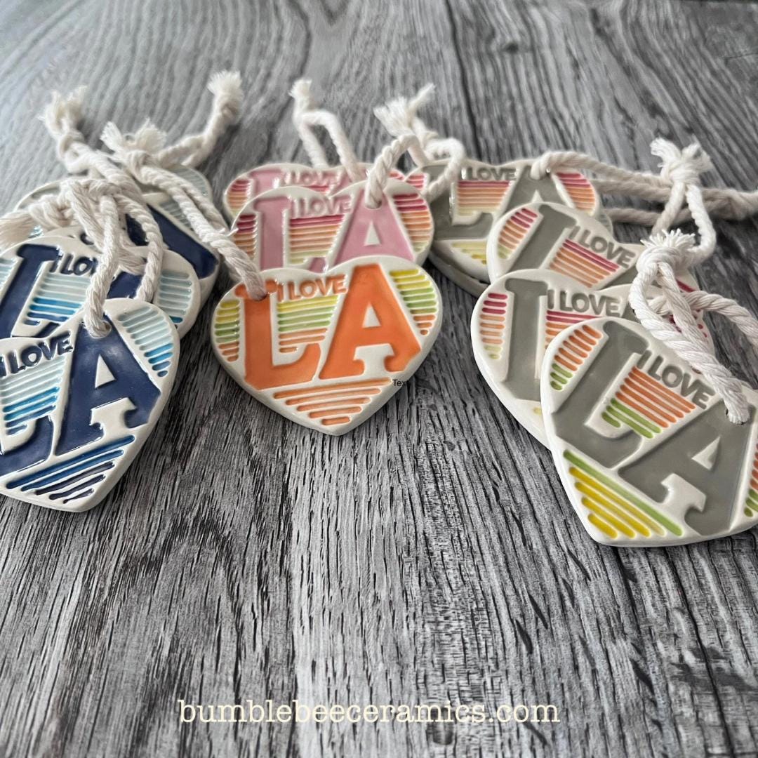 I Love LA Ceramic Tag – Supporting LA Fire Victims Charity, Heart Shaped Ceramic Ornament