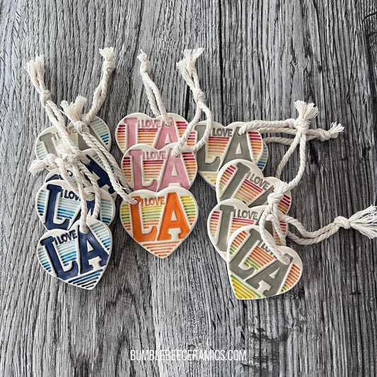 I Love LA Ceramic Tag – Supporting LA Fire Victims Charity, Heart Shaped Ceramic Ornament
