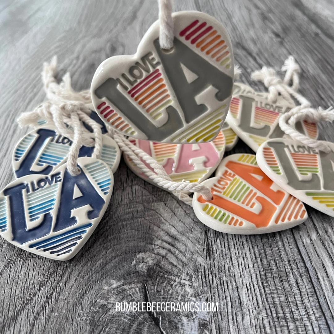 I Love LA Ceramic Tag – Supporting LA Fire Victims Charity, Heart Shaped Ceramic Ornament
