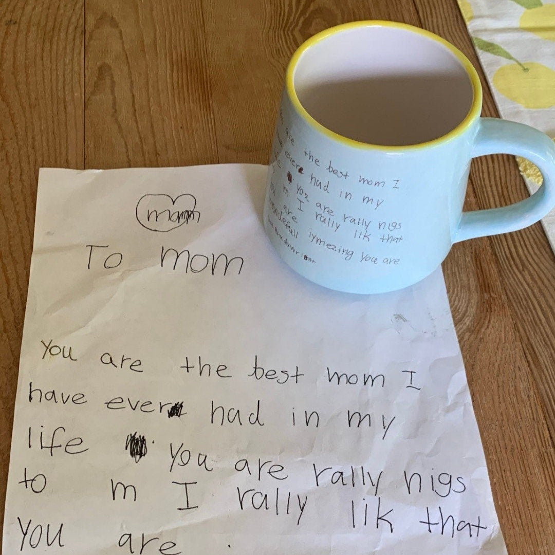 Custom Love Letter Mug, Kids Art Ceramic Mug, Personalized Kids Writing on Mug