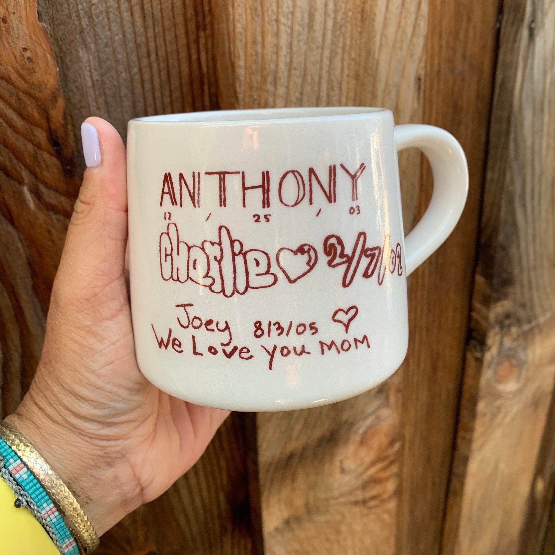 Custom Love Letter Mug, Kids Art Ceramic Mug, Personalized Kids Writing on Mug