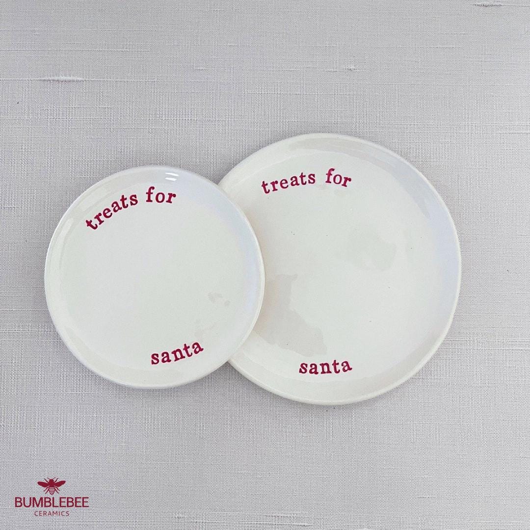 Handmade “Treats for Santa” Plate, Personalized Ceramic Christmas Cookie Plate, Holiday Keepsake for Santa’s Cookies & Milk