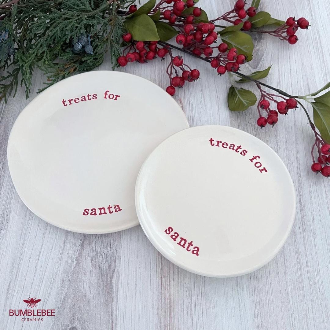 Handmade “Treats for Santa” Plate, Personalized Ceramic Christmas Cookie Plate, Holiday Keepsake for Santa’s Cookies & Milk