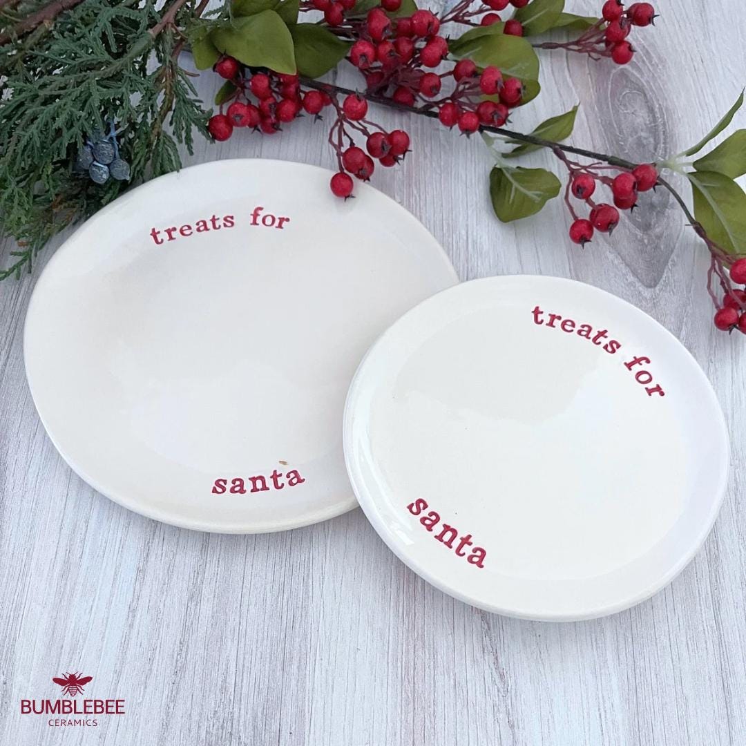 Handmade “Treats for Santa” Plate, Personalized Ceramic Christmas Cookie Plate, Holiday Keepsake for Santa’s Cookies & Milk