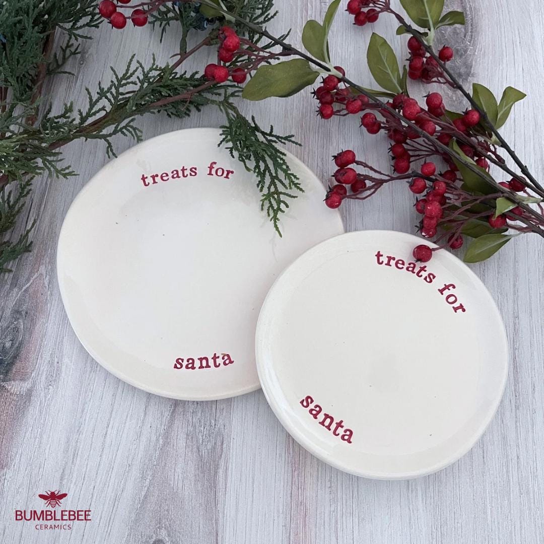 Handmade “Treats for Santa” Plate, Personalized Ceramic Christmas Cookie Plate, Holiday Keepsake for Santa’s Cookies & Milk
