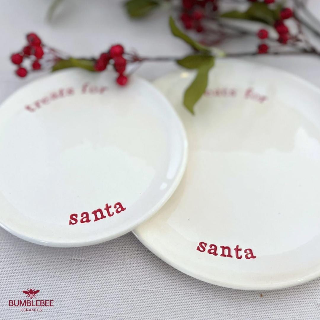 Handmade “Treats for Santa” Plate, Personalized Ceramic Christmas Cookie Plate, Holiday Keepsake for Santa’s Cookies & Milk