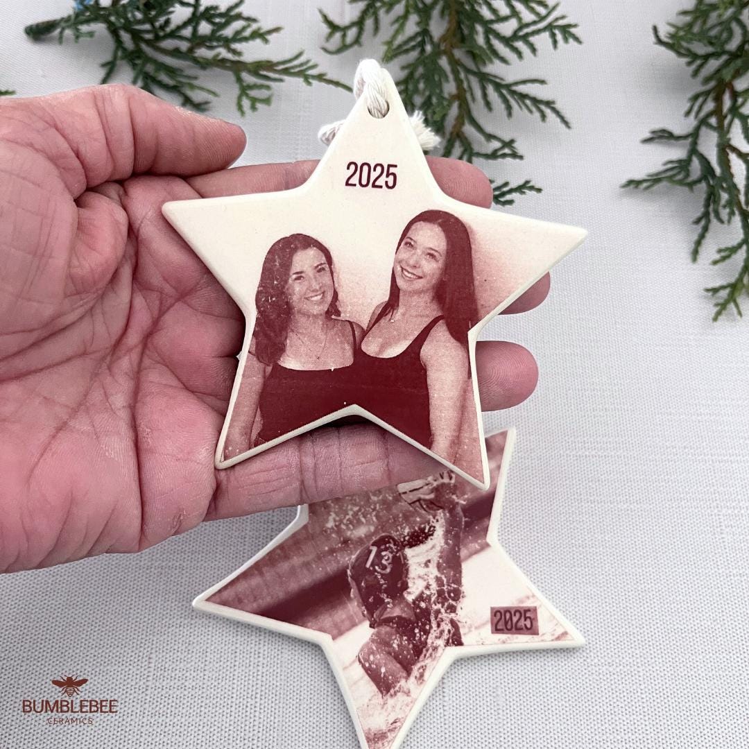 Personalized Photo Ceramic Star Ornament, Ceramic Tag